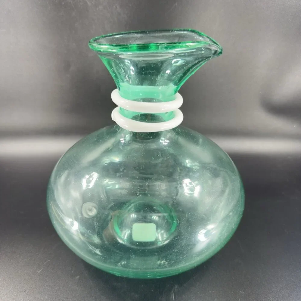 Paola Navone Riviera Crate And Barrel Glass Vase Carafe Decanter Green Signed